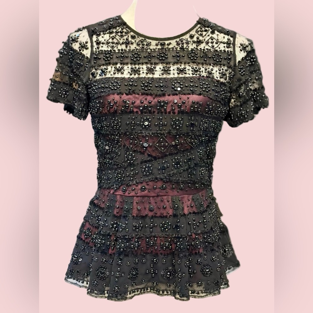 Parker Black and Burgundy Beaded Top